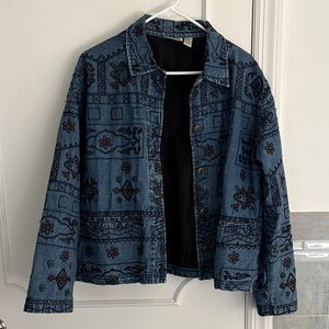 Chico's Blue Jean Jacket with Black Embroidery